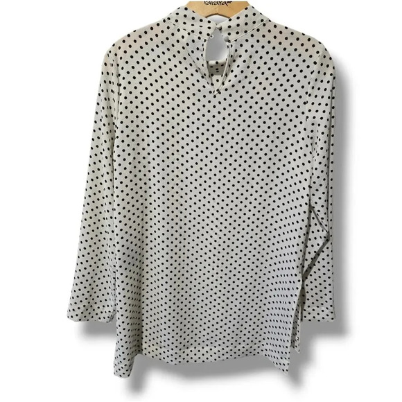 H&M Women’s White Black Polka Dot Mock Neck Long Sleeve Blouse Size 2 - Picture 4 of 9